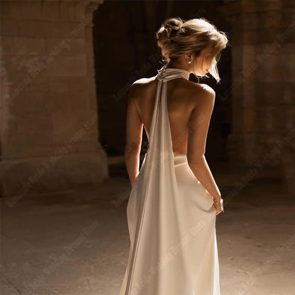 Robe de mariée simple et gracieuse en forme de A pour femme, robe de mariée en satin doux et généreux, robe de mariée sexy sans manches plissée, 2024