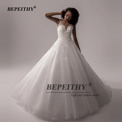 BEPEITHY A-Line Robe De Mariee Robe De Mariée Sans Manches Pour Femmes 2023 Traîne Courte Dos Nu Dentelle Femme Bouquet De Mariée Robe