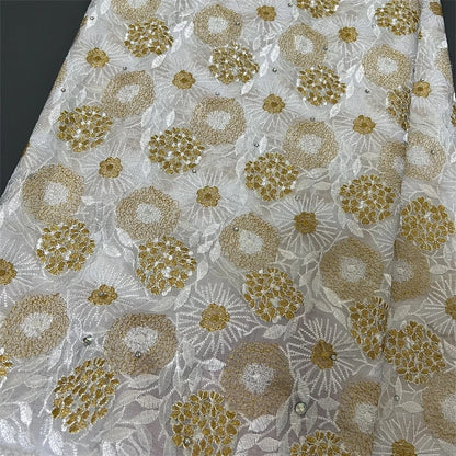 Tissu en dentelle de tulle brodé pur de haute qualité pour robe de mariée et fête, en coton damassé, 5 mètres, mode africaine et nigériane, 2024 Hz1280