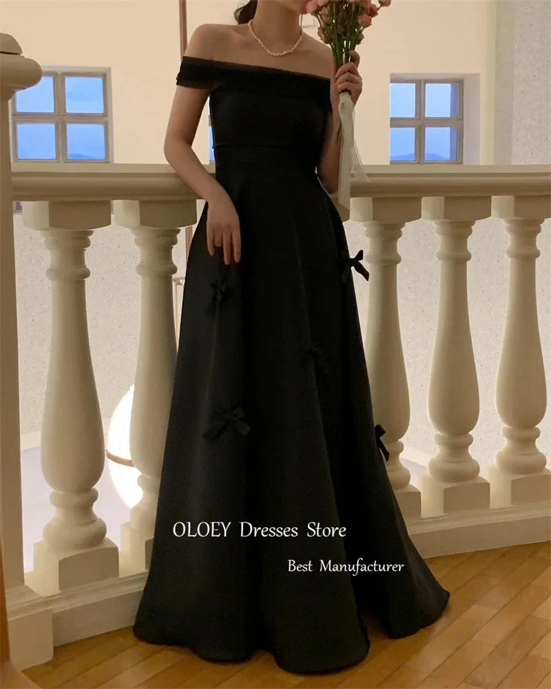 Giyu Simple Black A Line Korea Wedding Photoshoot Dresses Strapless Bowknot Ankle Length Bridal Gowns Formal Party Dress