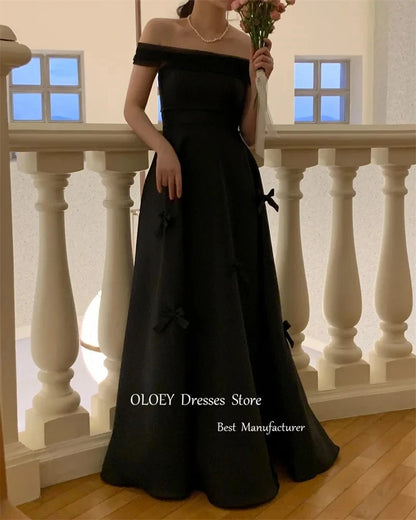 Giyu Simple Black A Line Korea Wedding Photoshoot Dresses Strapless Bowknot Ankle Length Bridal Gowns Formal Party Dress