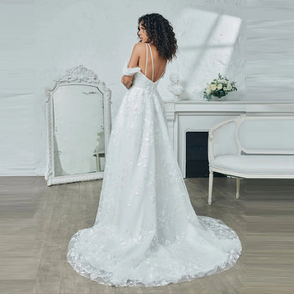 Plus size halter Wedding Dresses off the shoulder Vestido De Noiva Elegant lace ball gown slit appliqued sweetheart beach