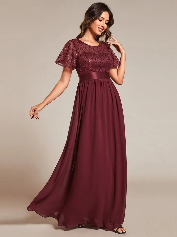 Vestido elegante de mujer con lentejuelas para dama de honor de boda de celebridades Vestido de fiesta de corte A con mangas largas de trompeta para mujer Vestidos de Fiesta