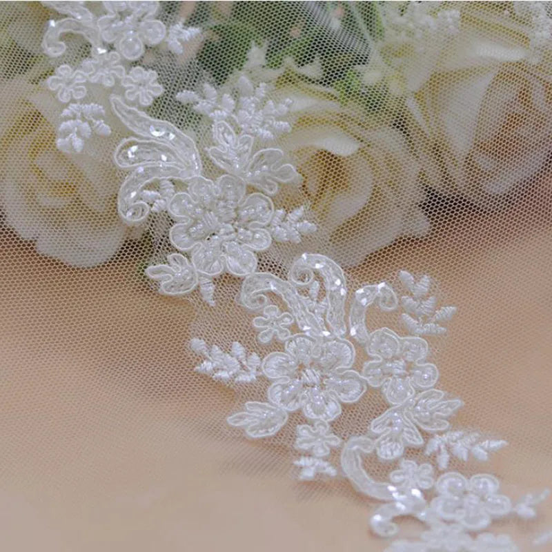 1 Yard Embroidery Lace Fabric Appliques For Wedding Dresses Rhinestone 6CM Wide