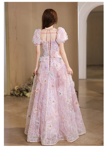 Nuevos vestidos de noche de lujo de corte A con flores de bosque francesas recién llegados 2024, vestido de cuentas con textura de alta gama para fiesta de bodas de mujeres