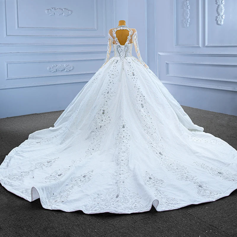 Rms67558 High Neck Ball Gown Waves Bridal Dresses 2022 New Design Puffy Long Train Wedding Gown