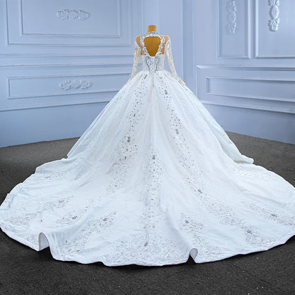 Robe de mariée à col haut et à vagues, nouvelle conception, robe de mariée à longue traîne bouffante, RMS67558, 2022