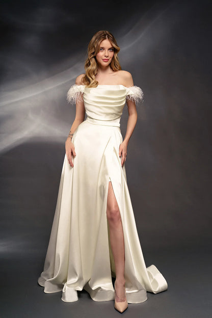 Vestido de novia elegante de lujo retro blanco para mujer, vestido de novia de otoño 2024, nuevo, sexy, a la moda, ajustado, con hombros descubiertos, con plumas, para fiesta y boda