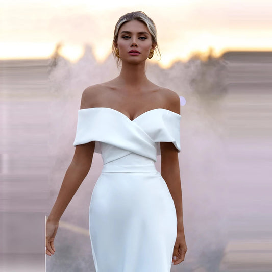 Wedding Dresses off-shoulder satin mermaid short-Sleeves Vestido De Noiva Elegant short-shoulder Bridal Gown plus size