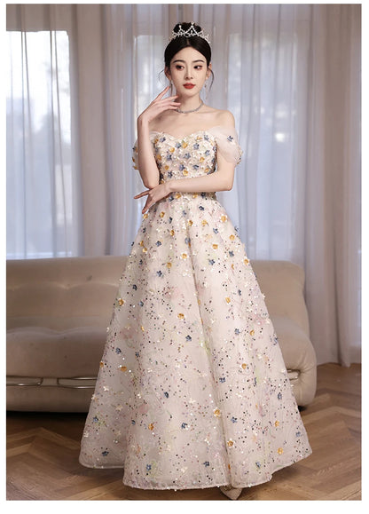 Hot Sale Arabic Flower Elegant A-Line Length Beaded Luxury Evening Dresses High-end 2024 Engagement Gown for Women Wedding Party