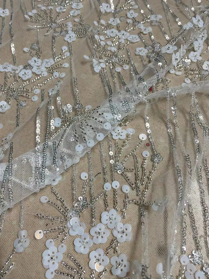 Offre spéciale tissu perlé tissu africain nigérian paillettes brodées tulle français filet dentelle pour robes de soirée robe de mariée