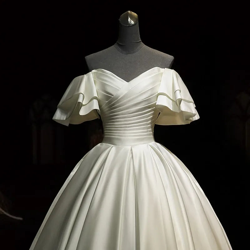 Robe de mariée élégante pour femme, épaules dénudées, manches courtes, robe de bal, robe de soirée de mariage blanche