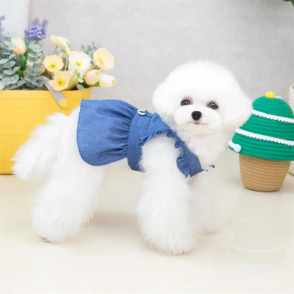 Cute Dog Denim Dress for Small Medium Dog Clothes Wedding Skrit Princess Dress Spring Summer Soft Sweet Skirt Pet Clothing