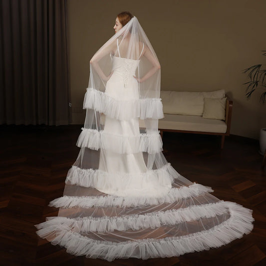 Voiles de mariée Voile en tulle souple Longueur cathédrale Un seul niveau Bord brut Robes de mariée Voile Accessoires de mariage Design VP135