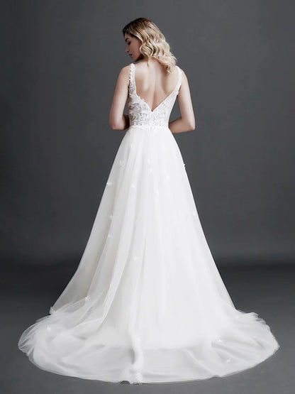 2024 Sexy Tempérament Dentelle Robe De Mariée Femme Col En V Sling Dos Nu Robe De Soirée Romantique Fleurs Applique Perle Robe De Mariée