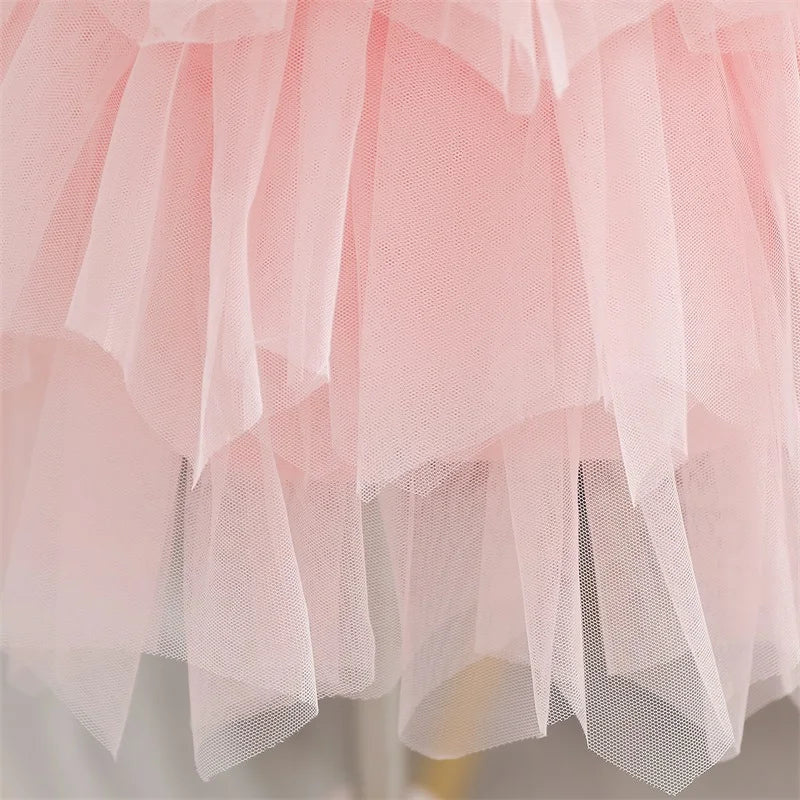 Flower Girl Dresses for Wedding Kids Lace Backless Tulle Tutu  Princess Prom Party Clothes Baby 1st Birthday Baptism White Dress