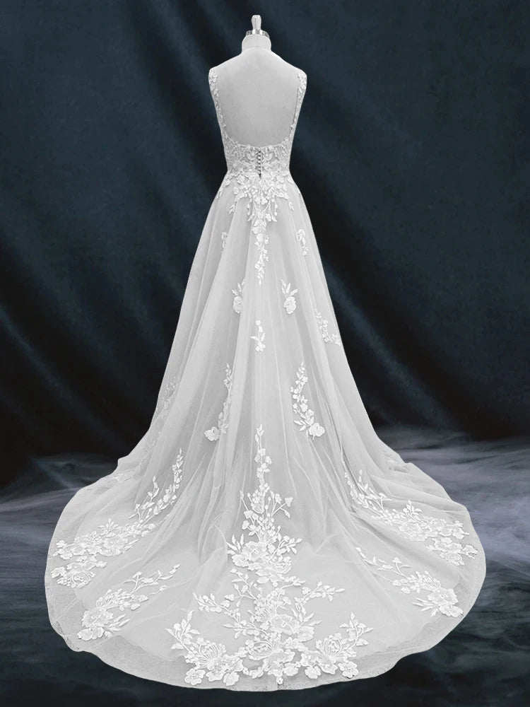 ZOCI Élégantes Robes De Mariée En Dentelle Pour Femmes Sans Manches Col En V Profond Robes De Mariée Scintillantes Robe De Mariée Sexy Dos Nu Robe De Mariée De Luxe Dame