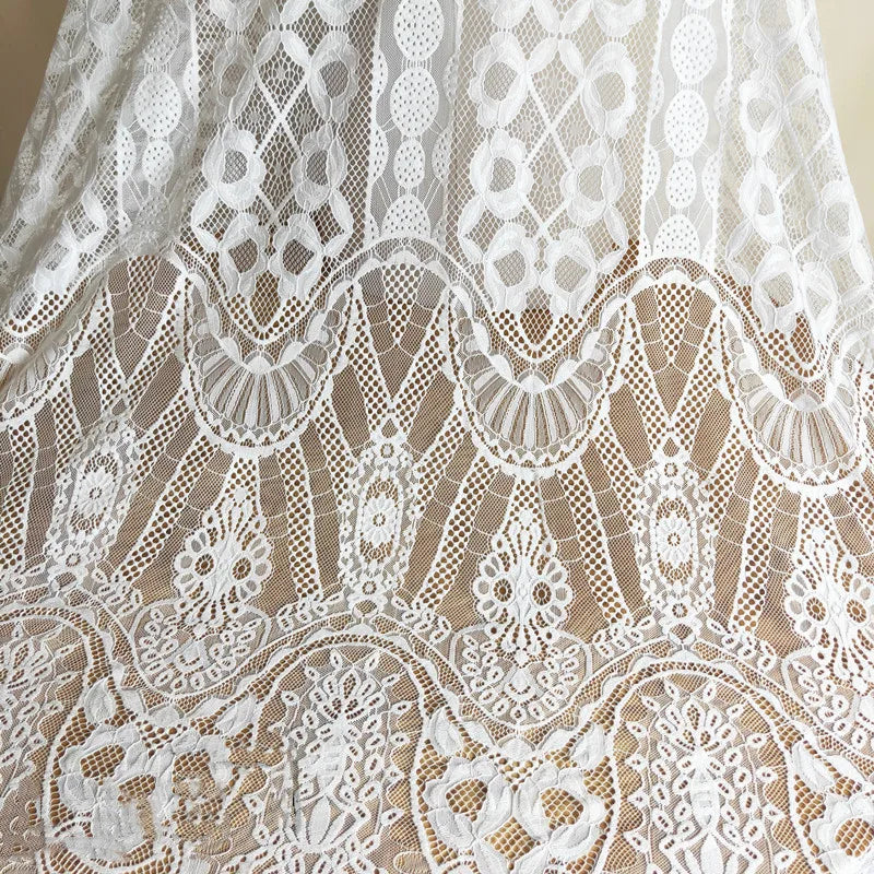 New Style Eyelashes Pressure Yarn Thick Soft Lace Fabric Wedding Dress Off white  Geometric Flower Decoration Accessories