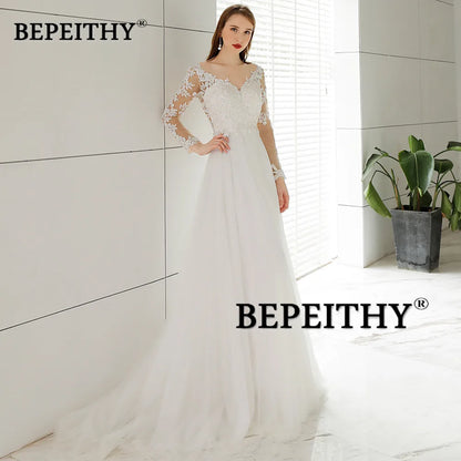 BEPEITHY Robe De Mariée Plage Robes De Mariée Pour Femmes Sexy Dos Nu Moderne Manches Longues Dentelle Robes De Mariée 2023 Vente Chaude