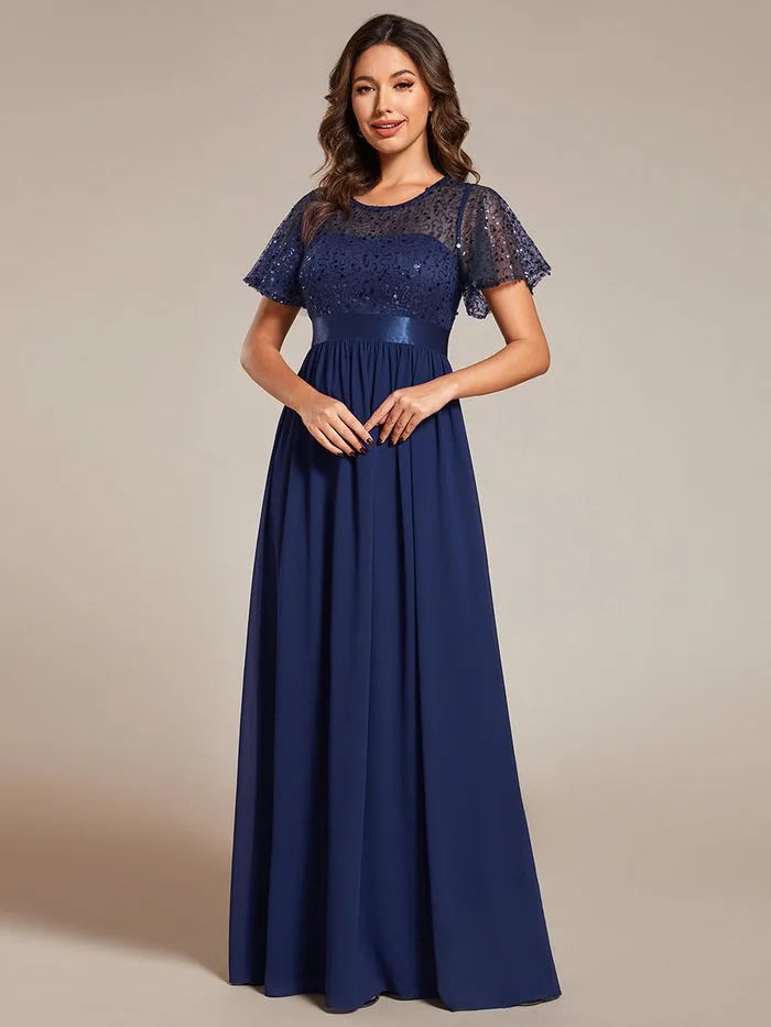 Vestido elegante de mujer con lentejuelas para dama de honor de boda de celebridades Vestido de fiesta de corte A con mangas largas de trompeta para mujer Vestidos de Fiesta