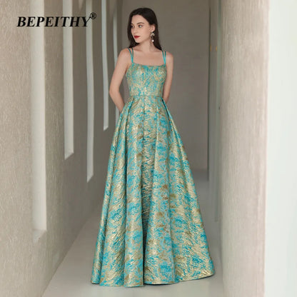 BEPEITHY A-Line Elegant Green Prom Dresses Sleeveless Wedding Party Gown Formal Occasion Floor Length Evening Dress Luxury 2023