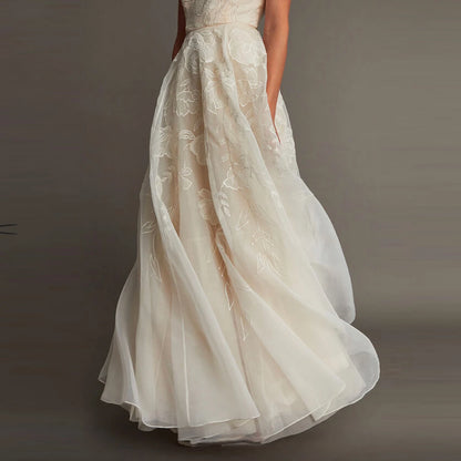 Robe de mariée en satin style simple avec appliques, ligne A, col licou, robe de soirée, personnalisée, grande taille