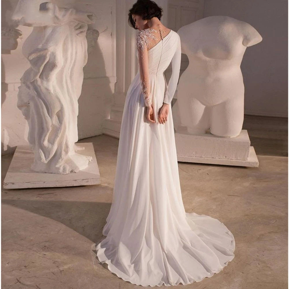 Simple Chiffon Wedding Dresses 2024 Vintage Strapless One Shoulder Bridal Gowns Side Split Robes Elegant Vestidos De Novia 2023