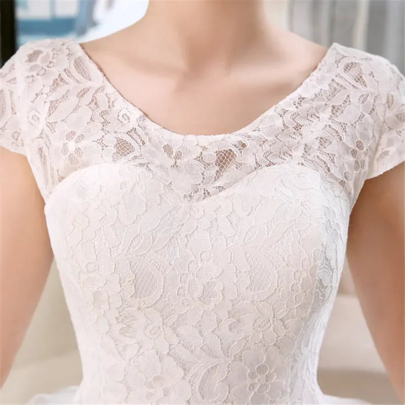 Real Photo Free Shipping Vestidos De Novia Red White Lace Sequins Waist Wedding Dresses Cheap Short Sleeves Bride Frocks HS138