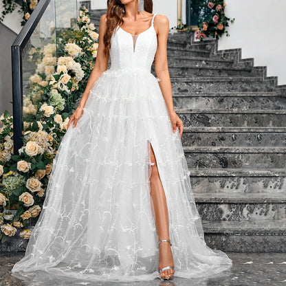 Vestido de novia elegante de sirena para mujer, vestido de novia sin mangas con escote en V, nuevo vestido de novia sexy sin espalda con fideos italianos