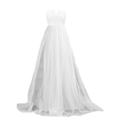 Robe de mariée luxueuse et brillante pour femme, robe de bal douce sans manches à col en V sans bretelles, robe de soirée formelle en organza moelleux