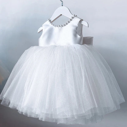 Robe de baptême pour bébé fille avec nœud pour fille de 1 an, robe de fête d'anniversaire, de mariage, de perles, robe de soirée, tutu moelleux