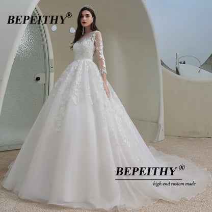 BEPEITHY Princesse Dentelle Robe De Mariée Manches Longues Romantique Dos Ouvert Sexy Robe De Bal Mariée Robe De Mariée De Mariée Pour Femmes 2023