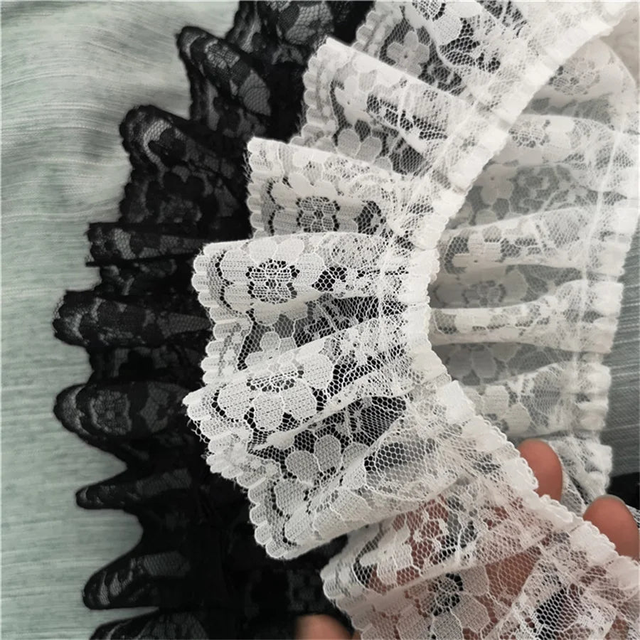 5.5CM Wide HOT Embroidery White Black 3D Flower Lace FabricTrim Ribbon DIY Sewing Applique Collar Dress Wedding Guipure Decor