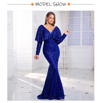 Romagic V Neck Wedding Party Dress Full Sleeve With Cape Elegant Women Evening Gown Sexy Dresses 2024