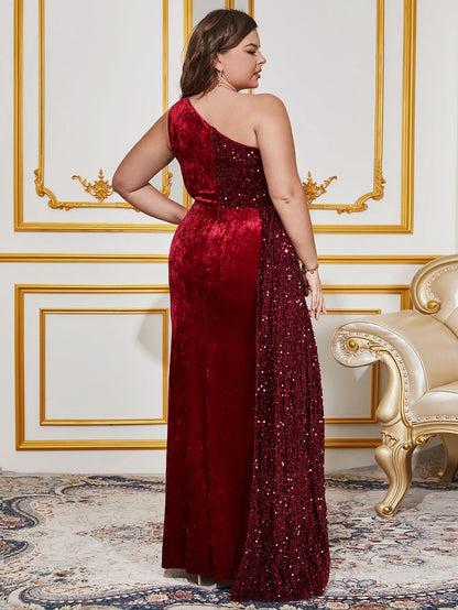 Shine Burgundy Sliver Sequin Sleeveless Evening Gowns Mermaid Stretchy One Shoulder Floor Length Wedding Party Prom Dresses 2024