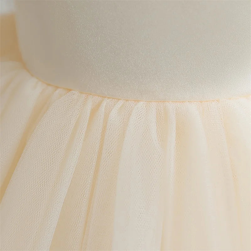 Flower Girl Dresses for Wedding Kids Lace Backless Tulle Tutu  Princess Prom Party Clothes Baby 1st Birthday Baptism White Dress