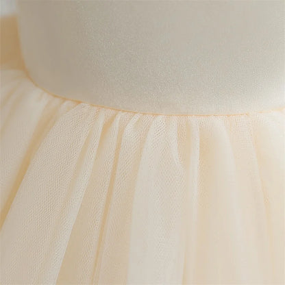 Flower Girl Dresses for Wedding Kids Lace Backless Tulle Tutu  Princess Prom Party Clothes Baby 1st Birthday Baptism White Dress