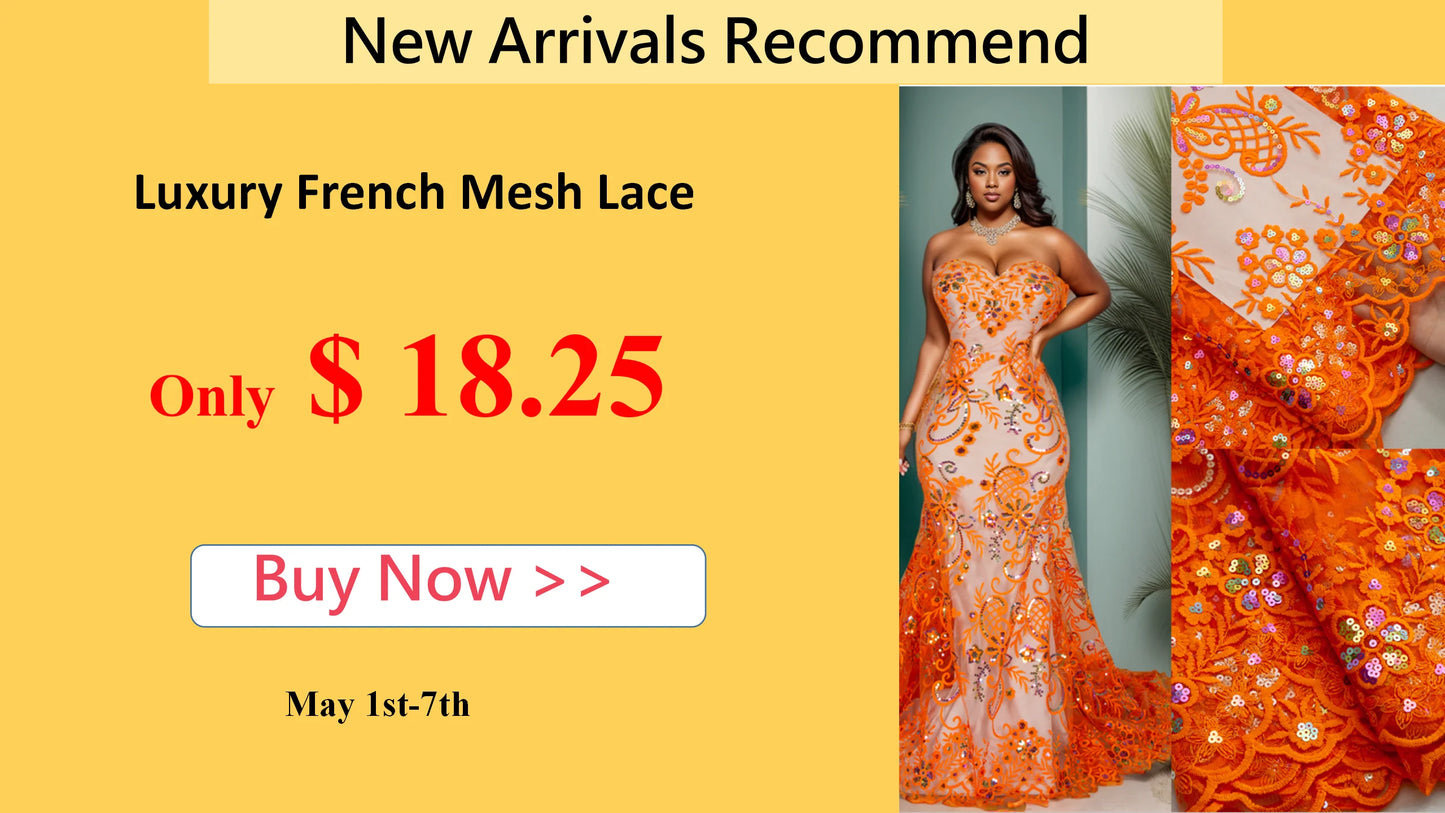 SJD LACE African Lace Fabric with Crystal 2024 High Quality French Mesh Lace Fabric for Sewing Women Wedding Party Dresses A3489