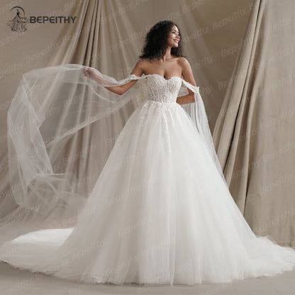 BEPEITHY Sweetheart Glitter Princess Robes De Mariée Pour Femmes Avec Volants Été Cour Train Mariée Ivoire Robe De Bal De Mariée 2024