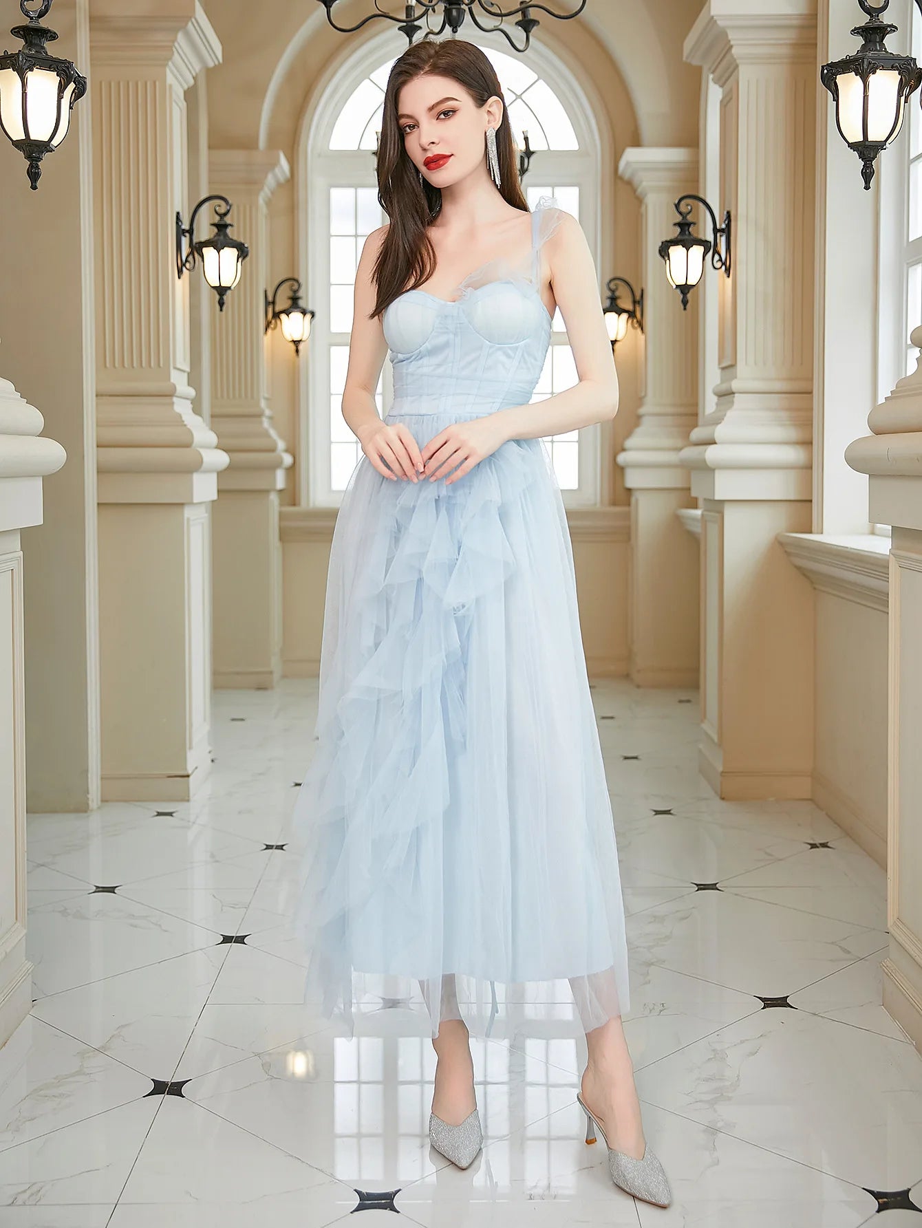 Wedding dress one shoulder suspender elegant flowing teen prom dress 2024 ladies formal corset tulle bridesmaid dress