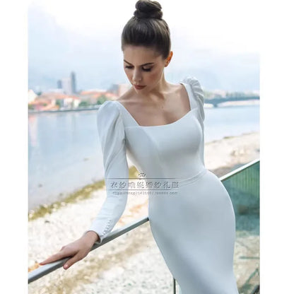 Wedding Dresses Long-Sleeves mermaid Stain Bride Dress vestido novia custom plus size