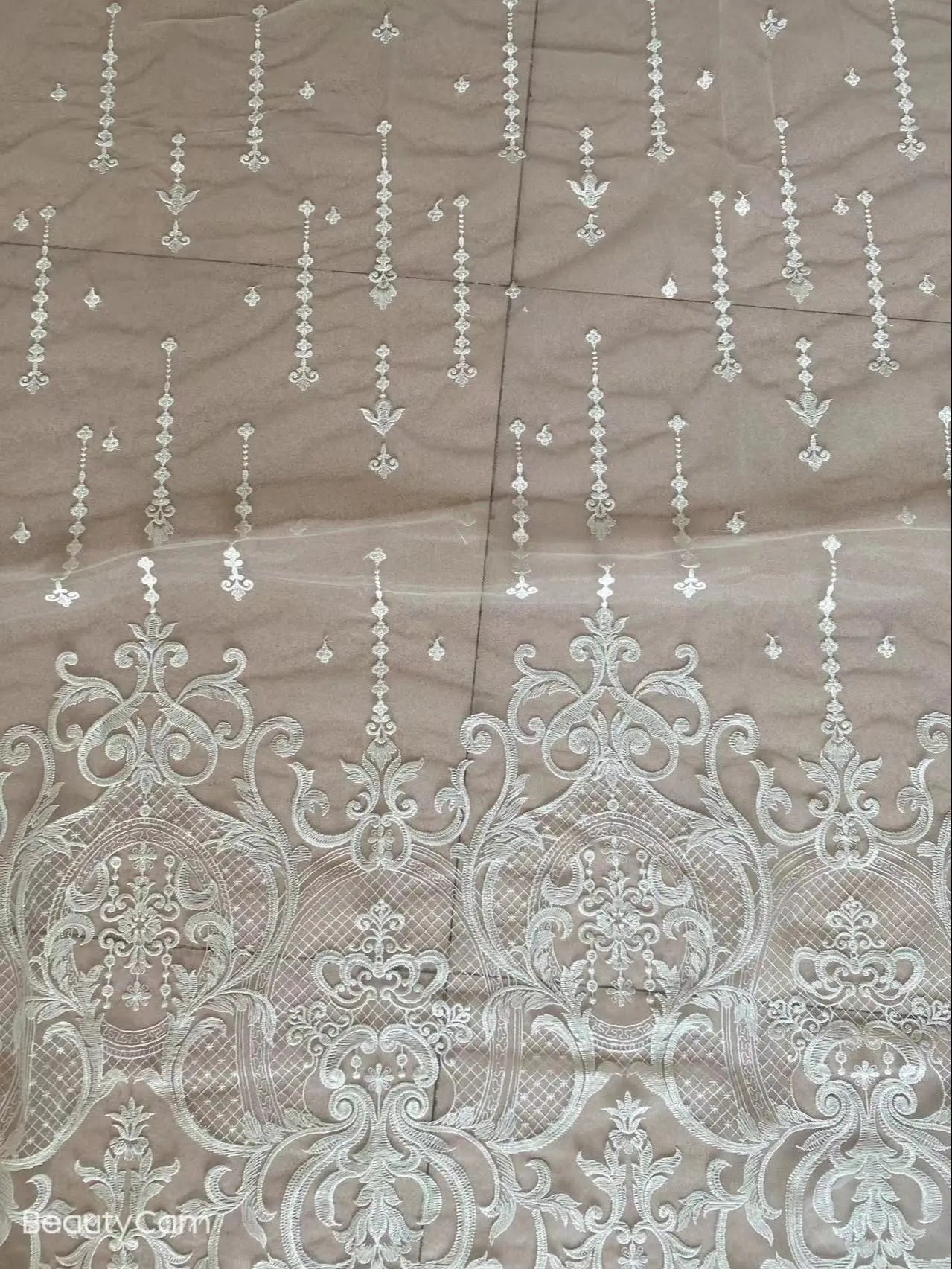 White wedding dress fabric large flower line embroidered French mesh tulle ZLL-51215 African Nigerian lace fabric