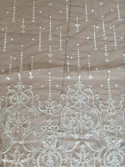 Tissu de robe de mariée blanche grande ligne de fleurs brodées tulle maille française ZLL-51215 tissu de dentelle africaine nigériane