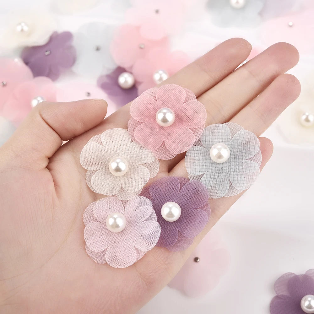 10Pcs Organza Daisy Artificial Flowers Clothing Repair Patch Appliques For Wedding Dress Bag Decoration DIY Sewing Accessories