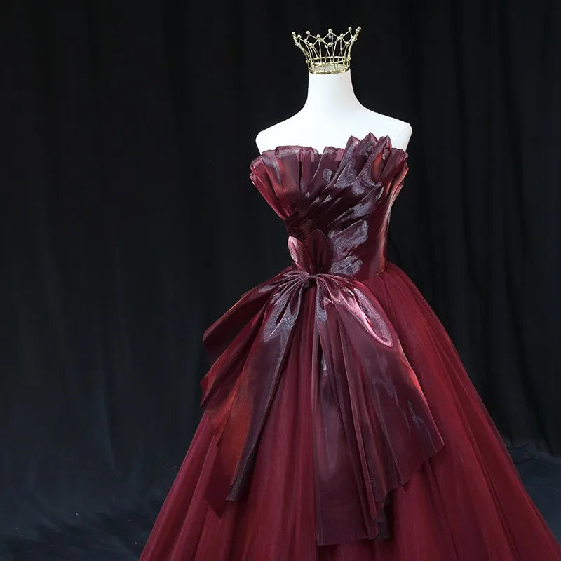 Robe de bal de princesse sans bretelles Cendrillon robe de mariée rouge avec corset dans le dos robes pour femmes robes de soirée performance