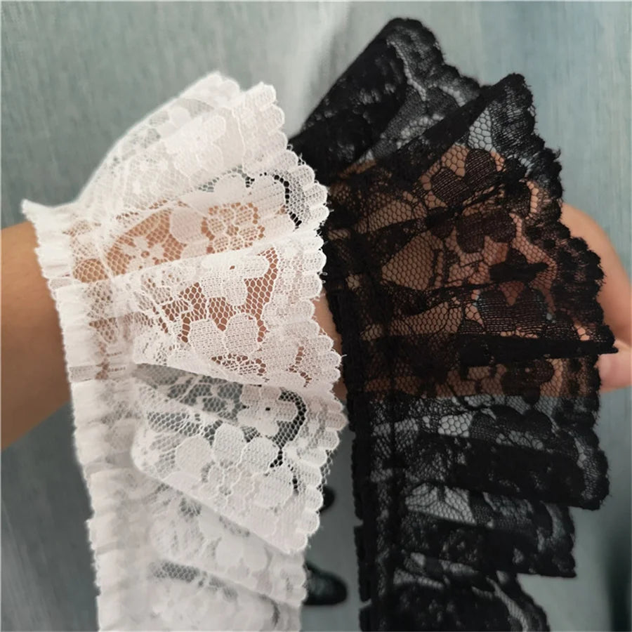 5.5CM Wide HOT Embroidery White Black 3D Flower Lace FabricTrim Ribbon DIY Sewing Applique Collar Dress Wedding Guipure Decor