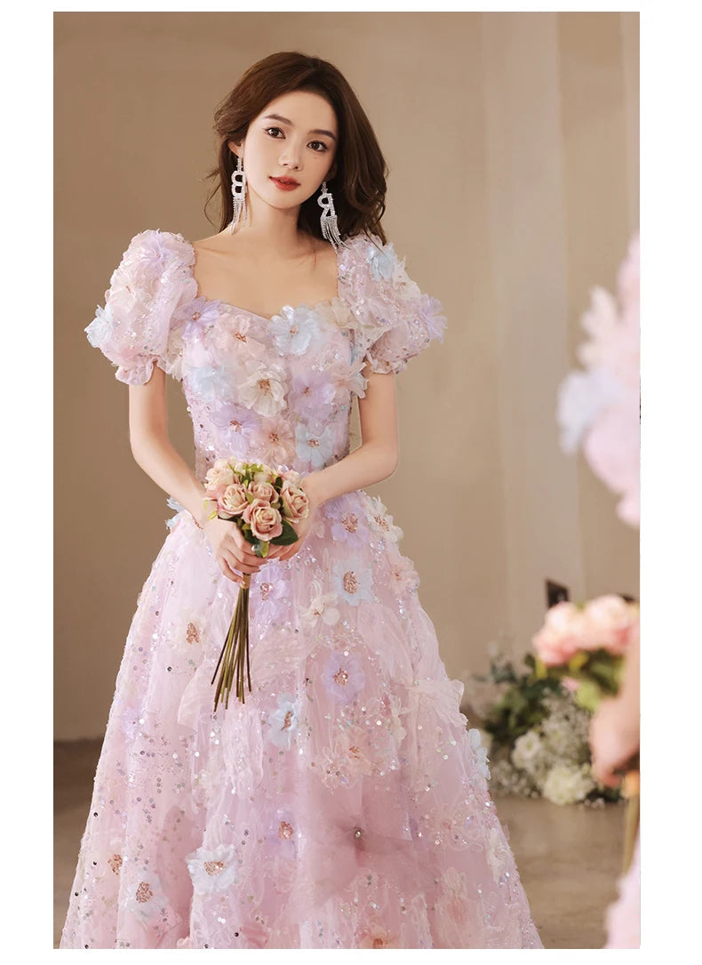 New Arrived French Floral Forest Flower A-Line Luxury Evening Dresses 2024 High-end Texture Beading Gown for Women Wedding Party