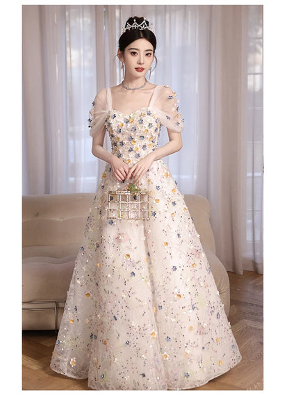 Hot Sale Arabic Flower Elegant A-Line Length Beaded Luxury Evening Dresses High-end 2024 Engagement Gown for Women Wedding Party