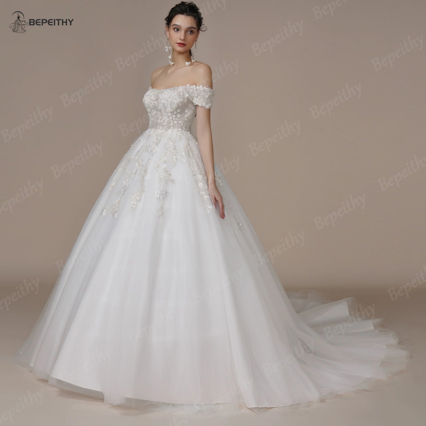 BEPEITHY Strapless A Line Wedding Dresses For Women Off The Shoulder Appliques Lace Princess Ivory Bridal Gown Bride 2023 Spring