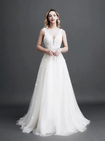 2024 Sexy Tempérament Dentelle Robe De Mariée Femme Col En V Sling Dos Nu Robe De Soirée Romantique Fleurs Applique Perle Robe De Mariée